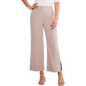 NIC+ZOE Central Park Wide Leg Ankle Pant 16 Neutral Multi Stripe Linen Blend B14